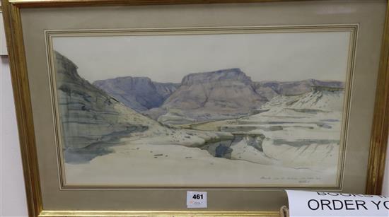 English School, pencil and watercolour, Masada from the Dead Sea, October 1980, signed in pencil, 30 x 54cm